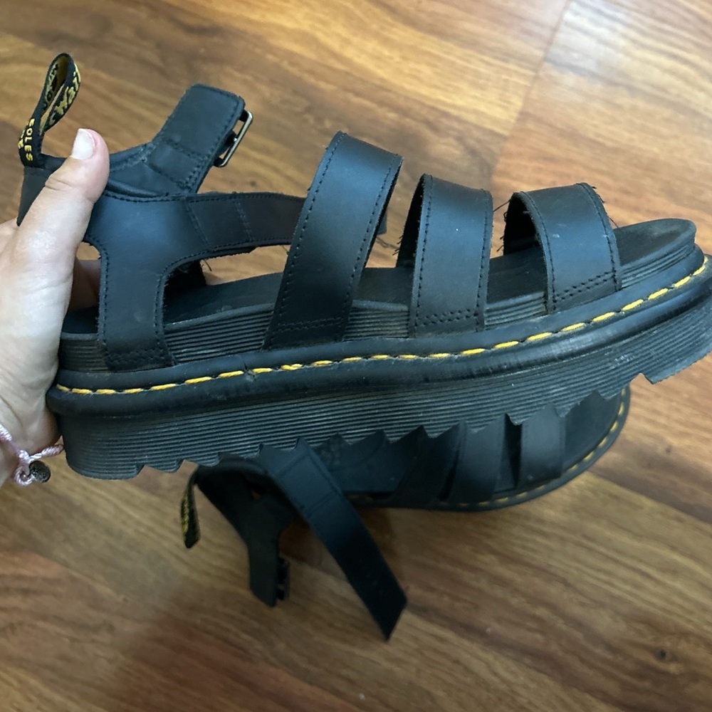 Dr. Martens Black Sandals with Yellow Stitching